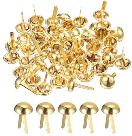 QUARKZMAN 100Pcs Tachuela para Bolsa, 10mm Redondo Tachuelas Púas Pies, Remanches de Cuero para Bolso de Mano Ropa Diy Artesanal, Dorado