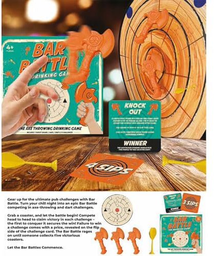 Gift Republic Bar Battles – Le Jeu Ultime de Lancer de Hache | Jeu de fête Amusant avec Planche Cible, haches, fléchettes et sous-Verres de défi | Parfait pour Les Adultes et Les soirées de Jeu
