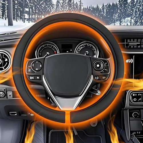 Car Steering Wheel 12V Heated Cover - Vehicle Hand Warming Steering Wheel Protector, 14.5 to 15.5 Inch, Rapid Heating Universal fit Wheels for Cars, Trucks, Vans, SUV