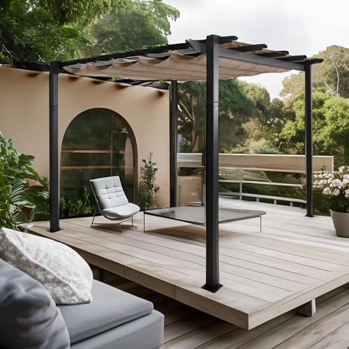 Mendler Aluminium Pergola HWC-N93 3x3m - Creme-beige | Gartenpavillon, Pavillon, Garten, stabiles 8cm-Gestell, Schiebedach, UV50+