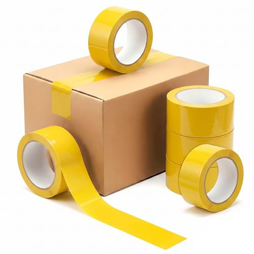 Tezraftaar® 6 x Parcel Packaging Tape Yellow Carton Sealing Tape 48mm x 66m Heavy Duty Strong for Box Packing Shipping Warehouse Industrial Office uses
