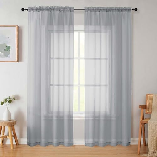 Welvetblk Tende trasparenti grigie chiaro, lunghe 213 cm, 2 pannelli, morbide tende filtranti per la luce per camera da letto e soggiorno, con tasca per bastone, tende per la privacy, tendaggi per