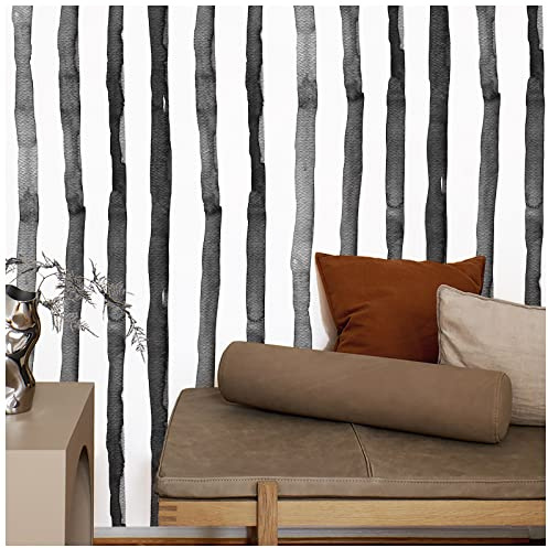 Papier Peint Rayure Noir, 44.5 x 1000cm Autocollant Rayures Noir et Blanc Adhésif pour Meuble, Chambre, Cuisine, Salon, Salle de Bain, Toilette