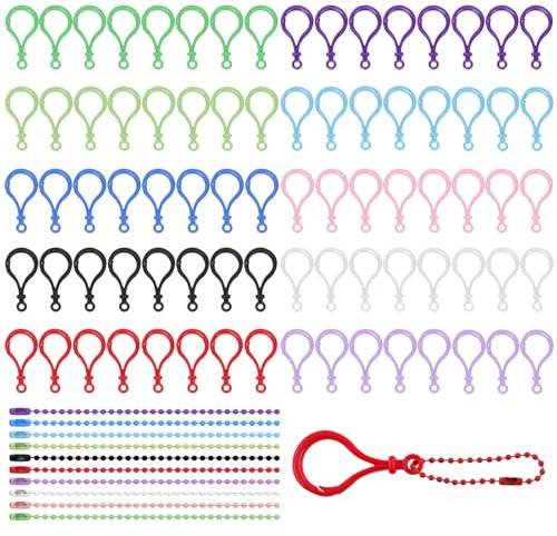 Glarks 160pcs 10 couleurs plastique homard griffe fermures et boules perles chaînes kit, sac à dos 80pcs bagues porte-clés porte-clés crochet et 80pcs 2.4x12cm boules perles chaînes