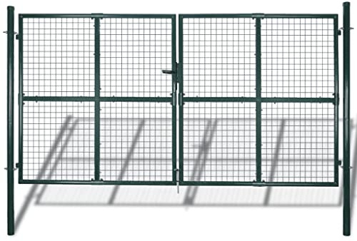 HUAKEHOM Gartentor Doppeltor Zauntür Tor Garten Zaun Pforte Verzinkter Stahl Gartentür Zauntor Hoftor Maschendrahtzaun Drahtzaun 289 x 200 cm / 306 x 250 cm