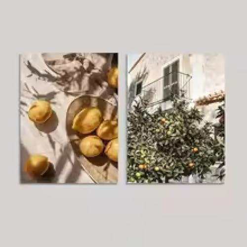KEMEIQI Impression sur toile représentant un jardin de citronniers, paysage italien, art moderne, style cottage, décoration d'intérieur, 70 x 100 cm, sans cadre