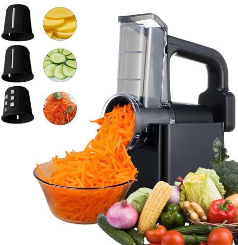 Cortador Eléctrico de Verduras,Máquina de Ensalada Eléctrica,Rallador Eléctrico de Verduras y Fruta,Rallador Multiple,Para Queso, Patatas, con Múltiples Cuchillas Ajustables, acero Inoxidable.