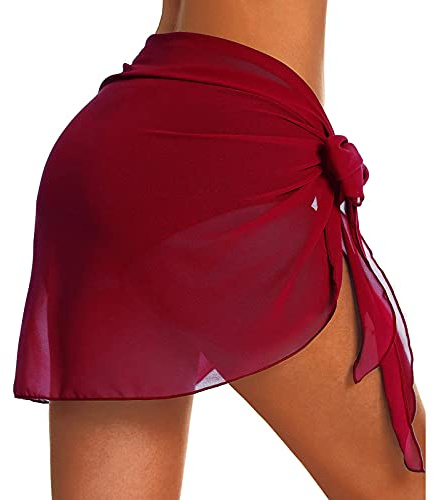 Generisch Bikini Tuch Zum Binden, Sarong Tuch Damen Summer Strandrock Strandtuch Kopftuch Chiffon Pareo Wickelrock Baderock Bikini Cover Up, Red