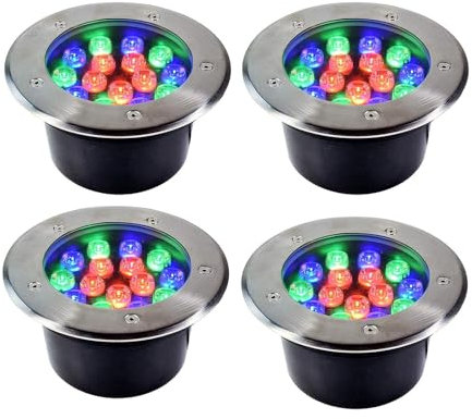 4PCS Outdoor Buried Lights - 85-265V Ground LED Landscape Lamp, Round Recessed Courtyard Floor Lamp, RGB Color Underground Light LED, IP67 Waterproof Walkover Led Lights