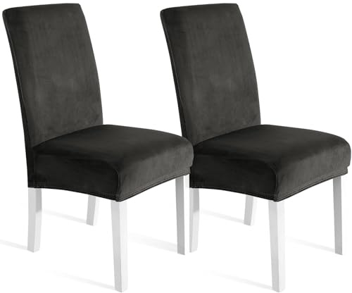 Ystyle Weich Stuhlhussen Samt Stretch 2er Set, Dunkel Grau | Universale Stuhlüberzug, Waschbar Dekoration Stuhlüberzieher, Stuhlhussen Kratzfest Hochlehner für Haus Hotel Bankett