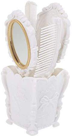 Mipcase 5 pièces Miroir Vintage avec Brosse à Cheveux et Support de Rangement pour Peignes Démêlage Doux et Rangement Organisé pour Cosmétiques et Accessoires