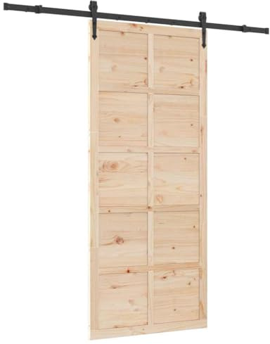 vidaXL Porta a scomparsa in legno di pino massello, 80 x 208 cm, marrone. Ha un sistema di binario in acciaio, con un meccanismo scorrevole facile e resistente. Stile country, perfetta come divisore