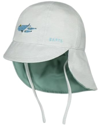 Gifts Treat Gorro de algodón para bebé con Estampado de Dibujos Animados, Gorro de Sol para bebé con protección para el Cuello, Ballena de Rayas Verdes, 0-3 Meses