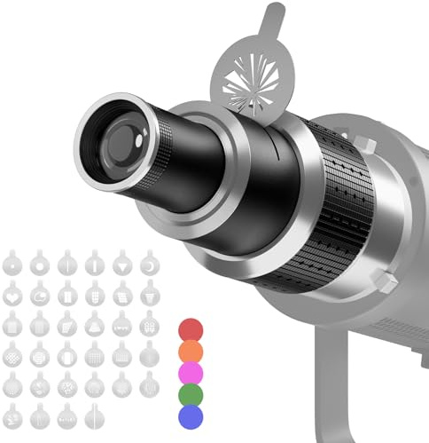 Soonpho Optisk fokussier LED Snoot med Bowens-fäste för fotografering, aluminium GOBO projektor Bowens med 5 färgfilter och 35 GOBO-mönster för monolight LED-ljus spotlight studioblixt permanent ljus