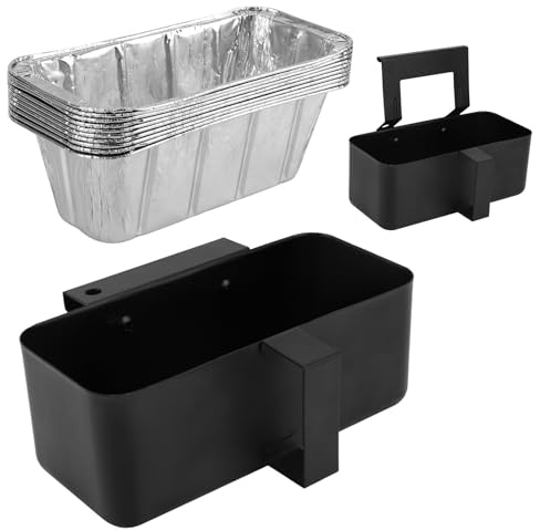 Penitue Griddle Grease Drip Box & Tinfoil Cup Liners Set, Universal Carbon Steel Griddle Oil Drip Trays with Long and Short Hooks for Blackstone & Various Frying Pans Accessories