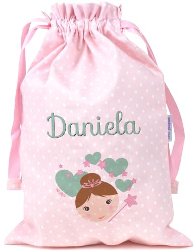 Mi Pipo - Saquito de Tela para Guarderia Personalizado - Hada | Bolsa Infantil en Tela Pique 100% Algodón, con Nombre | 0-3 Años, Cierre y Cintas para Colgar | Fácil Limpieza y Diseño Exclusivo