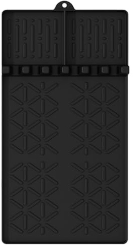 GUOYOU Grillmatte Silikon Feuerfeste Unterlage 22 * 42,2CM BBQ Grillmatte Rutschfeste, BBQ Unterlage Abtropfmatte Geschirr, Grill Seitenablagematte für Gewürze, Flaschen und Grillwerkzeuge (Schwarz)