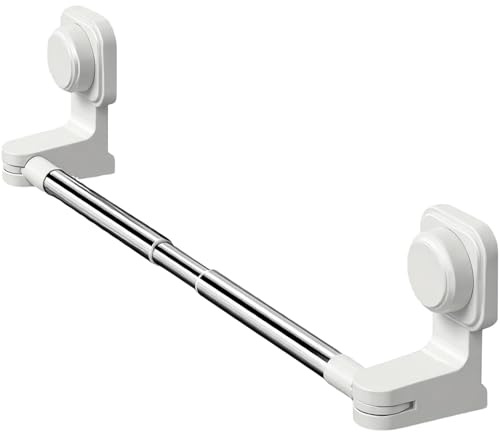 Adjustable Suction Cup Towel Rail with Telescopic Stainless Steel Rod, 30-130cm Length. Suitable for Bathroom and Kitchen Corners, Glass Shower Doors. Holds Towels and Shoe Covers.(White,65-130cm)