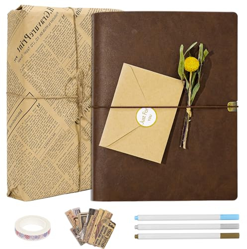 Vienrose Album Fotografico Scrapbooking Kit Fai da Te, con Copertina in Similpelle, 50 Fogli, 100 Pagine, Carta Kraft, Set di Accessori Vintage per Notebook per Matrimoni, Anniversari (Marrone)