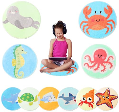 KLLOUZE 10 PCS Kids Carpet Circle Seats 16 Kids Round Floor Cushions Rug Mats for Classroom Sitting School Preschool Group Activities Learning Discussions Games Playing Home Story Time