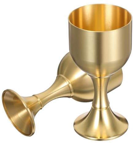 VALICLUD Gobelet de Communion en Laiton Doré, Lot de 2 Pièces, Style Classique Vintage Pied Élégant, pour Banquets Festifs et Mariages