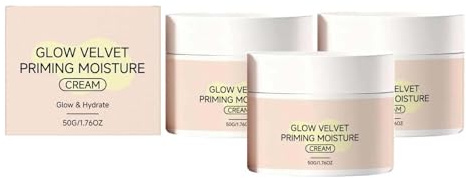 Glow Velvet Priming Moisture Cream, Pore Blurring and Makeup Gripping Primer, Hydrate and Lock Makeup All Day, Moisturizing & Nourishing Face Base for Smooth Soft Skin, 50g (3Pcs)