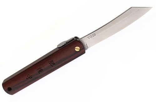 HIGO NO KAMI Couteau de Poche Pliant Japonais Artisanal Nagao Kanekoma Estampillée, Lame en Acier Inoxydable VG-10 et Manche en Bois, Boitier de Rangement, HRC 61 (Ebony Wood)