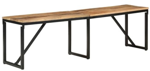 Ziaphsol Sittbänk i massivt trä, 160 x 35 x 46 cm, mangoträ med pulverlackerat järnram, hallbänk, sittkista för vardagsrum, kontor, entré, lagringsutrymme