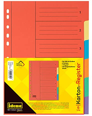 Idena 300246 - Register für DIN A4, aus Karton, 6-teilig, 170 g/m², bunt, 1 Stück