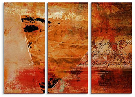 Paul Sinus 130x90 cm 3teiliges Leinwandbild Abstraktes Wandbild ! Fotoleinwand rot orange beige gemalt Grunge
