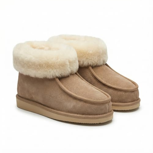 Rohn Lammfell Hausschuhe für Herren und Damen mit Rutschfester Sohle Aus Echtem gewachsenem Lammfell in Top Qualität (Größe 48, Beige)