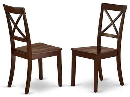 East West Furniture BOC-MAH-W Boston Dining Chairs - Cross Back Wood Seat Kitchen Chairs, Set of 2, Mahogany