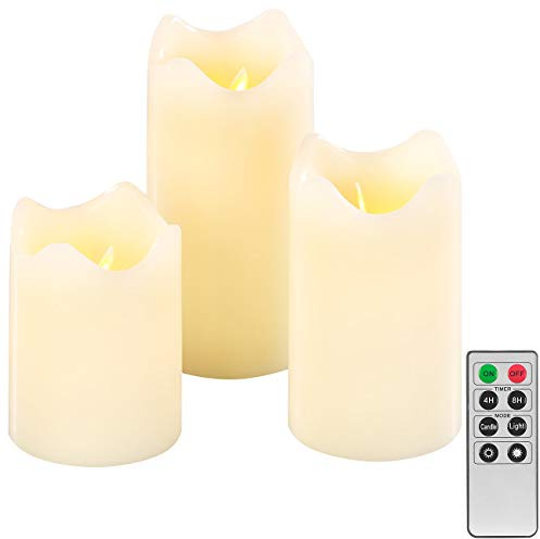 Britesta 3er-Set dimmbare LED-Echtwachskerzen, bewegliche Flamme, Fernbedienung