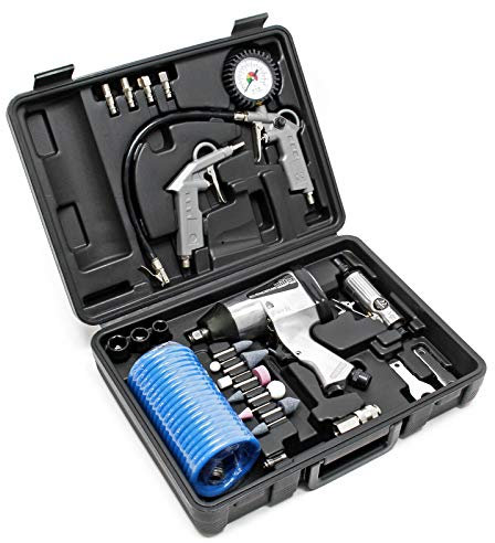 Wiltec Kit accessori per compressore 27 pezzi con 4 utensili pneumatici e inserti