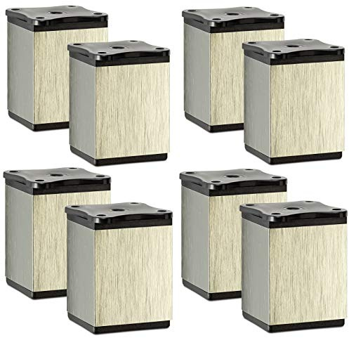 SOTECH 8 Stück Möbelfüße Quebec 60 mm (+ 10 mm) 40 x 40 mm Edelstahloptik | höhenverstellbare Schrankfüße aus Aluminium