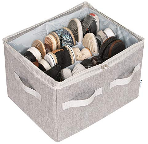 Moteph 16-Paar Schuhorganizer Schrank Aufbewahrungsmöglichkeit mit durchsichtiger Abdeckung & Verstellbaren Trennwänden für Schuhe, Handtaschen, Decken, Bettwäsche und Kleidung (Grau)