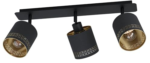 EGLO Deckenlampe Esteperra, 3 flammige Deckenleuchte Vintage, Retro | Deckenstrahler aus Stahl und Textil, Wohnzimmerlampe in Schwarz, Gold, Küchenlampe, Spots mit E27 Fassung