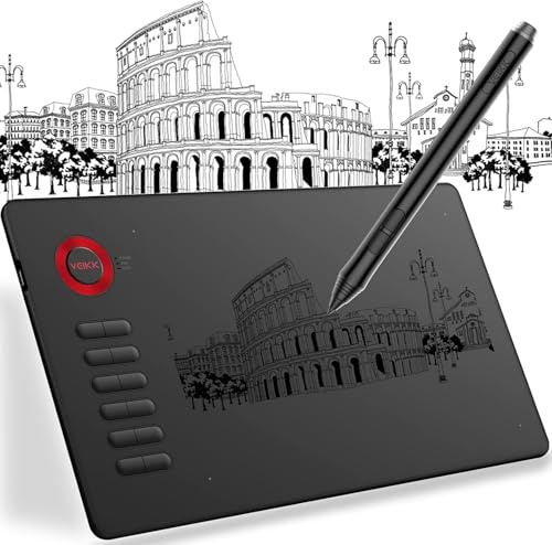 VEIKK A15 Grafiktablett 10x6 Zoll Drawing Tablet mit 8192 Stufen batterielosem Stift und 12 Hotkeys, Unterstützung für Win/Mac/Linux/Android OS, Zeichentablett zum Malen und Online-Unterricht（rot）