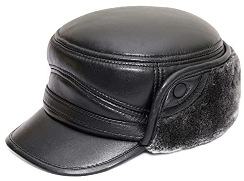 DongBao Herren Damen Leder Baseball Hut Winter Kunstpelz Fliegermützen Ohrenklappe Trapper Jagdhut Militär Army Cap mit Ohrenklappen