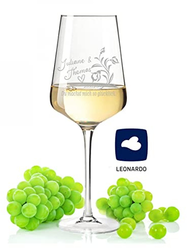GRAVURZEILE Leonardo Puccini Weinglas - Du machst mich so glücklich - personalisierte Gravur von Namen & Datum - Geschenk für Sie & Ihn - Liebesbeweis Geschenk für den Valentinstag - Farbe: Puccini