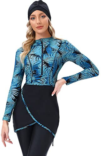 OBEEII Muslimischer Badeanzug Damen Mädchen Badeanzug Muslimische Bademode Mädchen Damen Modest Full Cover Beachwear Burqini Burkini Feder L