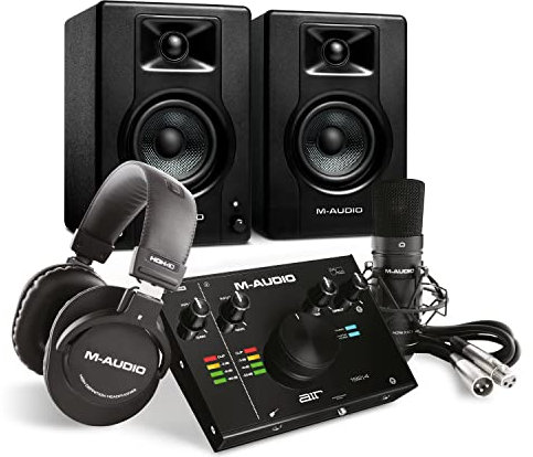 M-Audio Vocal Studio Pro Recording Bundle - AIR 192|4 Audio Interface, HDH40 Over Ear Headphones, BX3 Studio Monitors and Condenser Microphone
