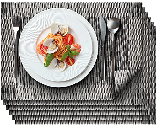 Loco Bird Platzsets 6er Set silber - 44x30cm - Tischsets Abwaschbar aus PVC - Hitzebeständige Tischunterlage - Platzdeckchen - Tischmatte