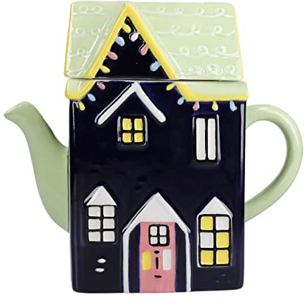 KitchenCraft Théière en céramique de la collection Casse-Noisette, 1,2 L, boîte cadeau, bleu marine