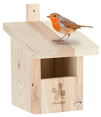 Relaxdays Casa per Uccellini, Nido in Legno d'Abete, da Appendere in Giardino, Foro d'Ingresso HxL: 65x95 mm, Naturale