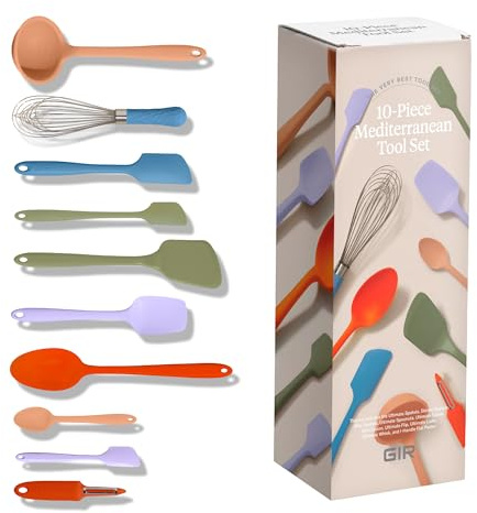 Gir: Get It Right 10-Piece Silicone Ultimate Kitchen Utensil Set – Spatulas, Ladle, Flip, Spoons, Whisk, Peeler & Spoonula – Nonstick, Non-Toxic, Heat-Resistant – Mediterranean