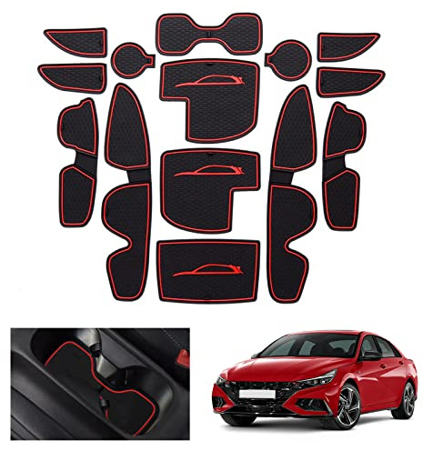 GAFAT 2017-2023 2024 Hyunda-i i30/ i30 N/N Line Antirutschmatten, Gummimatten, Mittelkonsole Getränkehalter Matten, Türnaht Matten, Kompatibel mit Hyundai i30 (Rot)