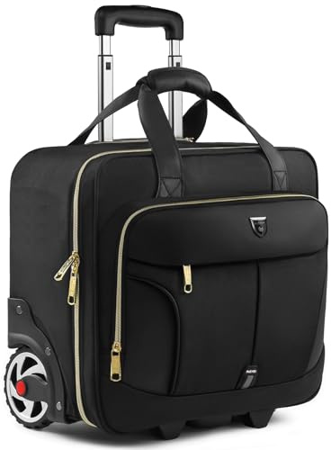 RUCYEN Rullande laptopväska, rullande portfölj för män och kvinnor, bärbar datorportfölj på hjul, handbagage för affärsresor, Svart + guld dragkedja, 15.6, Arbete