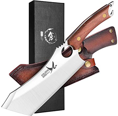 Golden Bird Cuchillo Japonés para Cocinar - Cuchillo Profesional Afilado y Forjado, Full Tang de Chef con Vaina para Barbacoa y Exterior