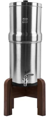 AquaEasy Système de filtre à eau par gravité en acier inoxydable (8,5 litres) avec 2 filtres à charbon actif, robinet et support en acier inoxydable | Système de filtration d'eau de comptoir (Matte)